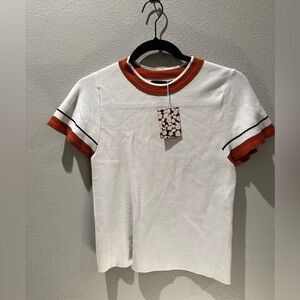 Boden Cream Sweater Tee with Orange and Black Trim